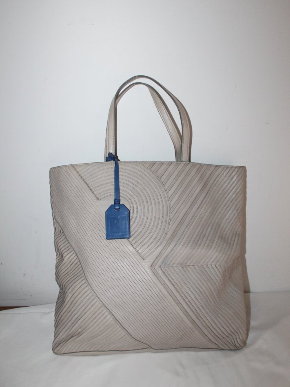 Reed Krakoff Embossed Leather Tote Shopper Gray Taupe